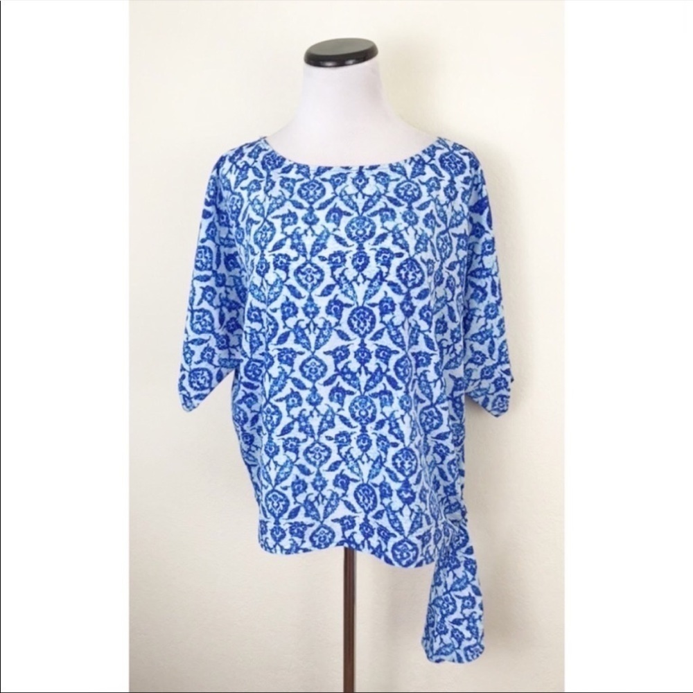 Michael Kors Printed Tie Hem Blouse Top Blue Size Small
